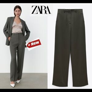ZARA khaki green high waisted menswear pants Sz L NWT